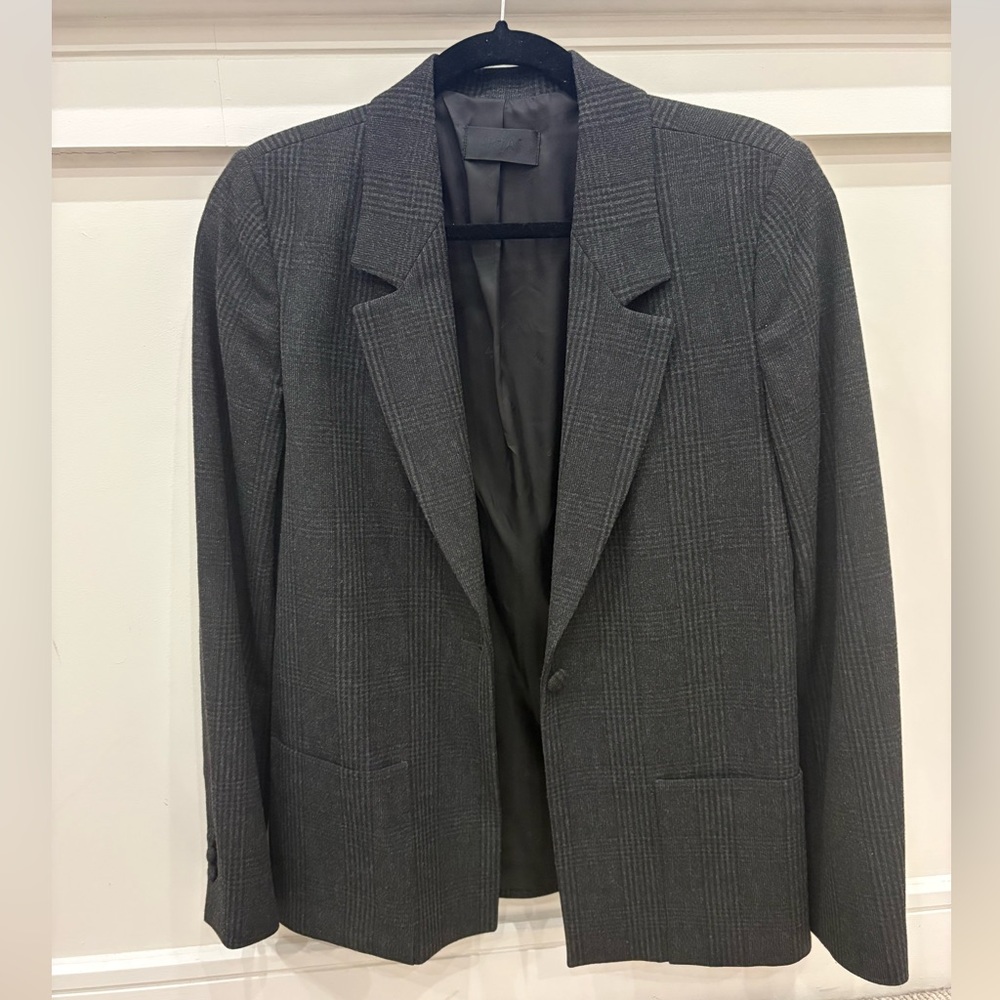 RtA Charcoal Gray Plaid Single-Button Blazer